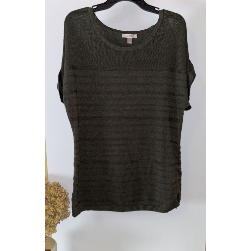 Roz & Ali Sweater Crew Green Cuffed Button Size X Large Lightweight Chest 42"